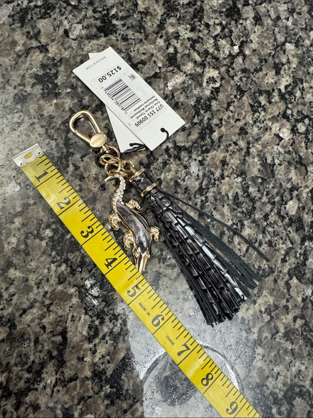 Brahmin Black leather gold Metallic Tassel Croc Charm Keychain bag charm NWT - Picture 10 of 11